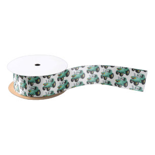 Niedlicher Happy Green Traktor Cartoon Satinband