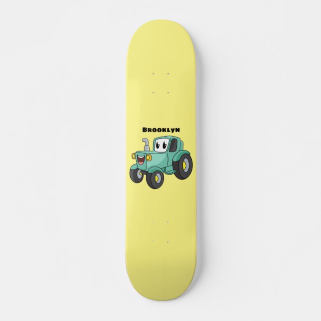 Niedlicher Happy Green Traktor Cartoon  Skateboard (Vorne)