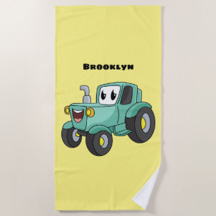 Niedlicher Happy Green Traktor Cartoon Strandtuch