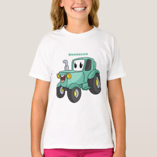 Niedlicher Happy Green Traktor Cartoon T-Shirt