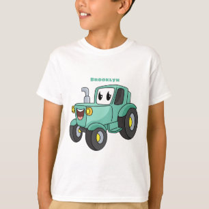 Niedlicher Happy Green Traktor Cartoon T-Shirt