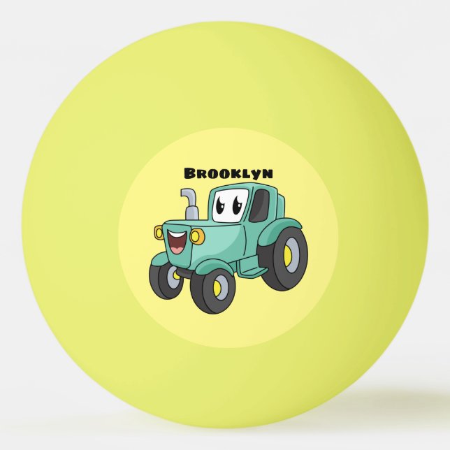 Niedlicher Happy Green Traktor Cartoon Tischtennisball (Vorderseite)