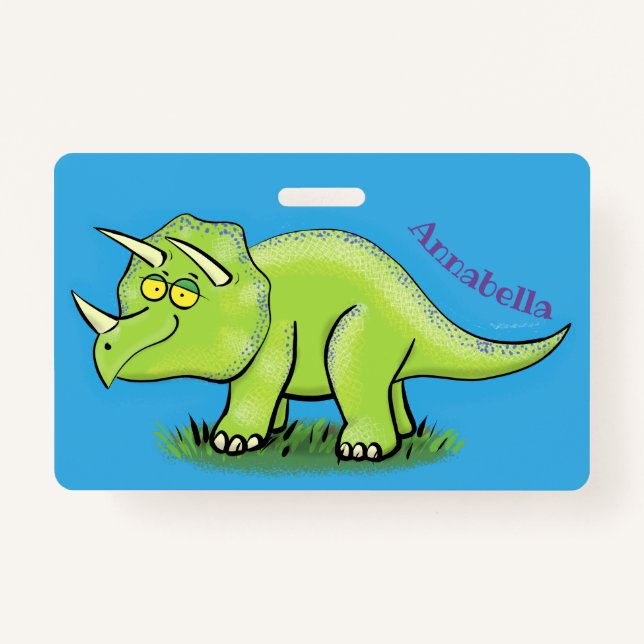 Niedlicher Happy Green Triceratops Dinosaurier Car Ausweis (Vorderseite)