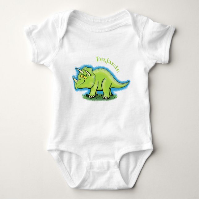 Niedlicher Happy Green Triceratops Dinosaurier Car Baby Strampler (Vorderseite)