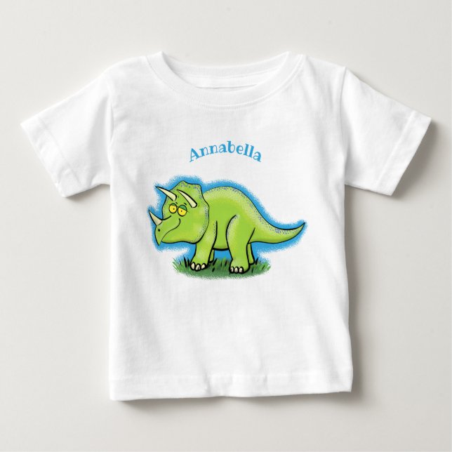Niedlicher Happy Green Triceratops Dinosaurier Car Baby T-shirt (Vorderseite)