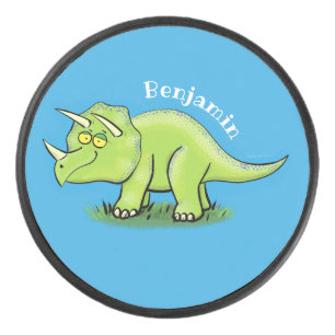 Niedlicher Happy Green Triceratops Dinosaurier Car Eishockey Puck