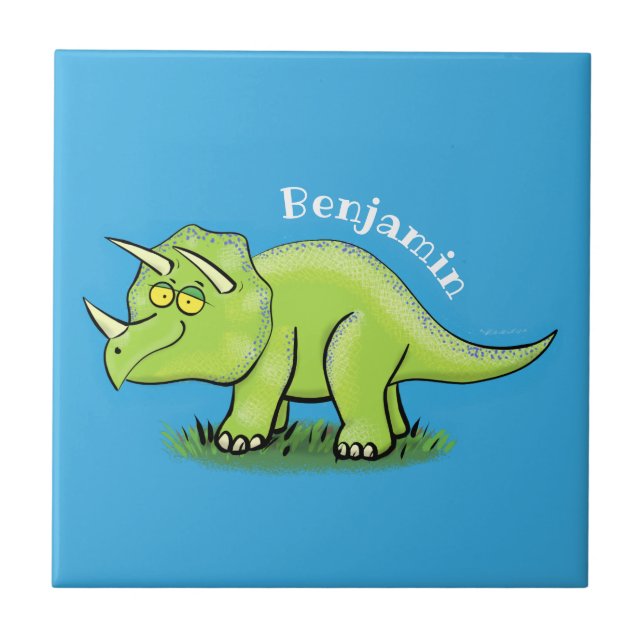 Niedlicher Happy Green Triceratops Dinosaurier Car Fliese (Vorderseite)