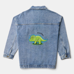 Niedlicher Happy Green Triceratops Dinosaurier Car Jeansjacke