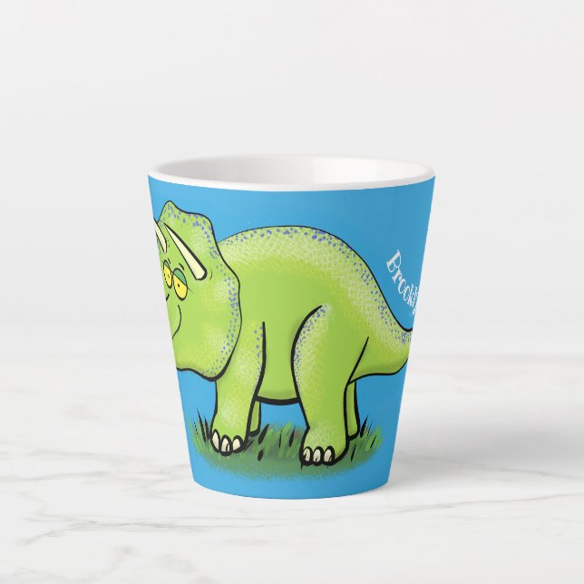 Niedlicher Happy Green Triceratops Dinosaurier Car Milchtasse (Vorderseite)