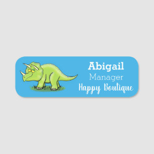 Niedlicher Happy Green Triceratops Dinosaurier Car Namensschild