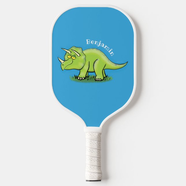 Niedlicher Happy Green Triceratops Dinosaurier Car Pickleball Schläger (Vorderseite)