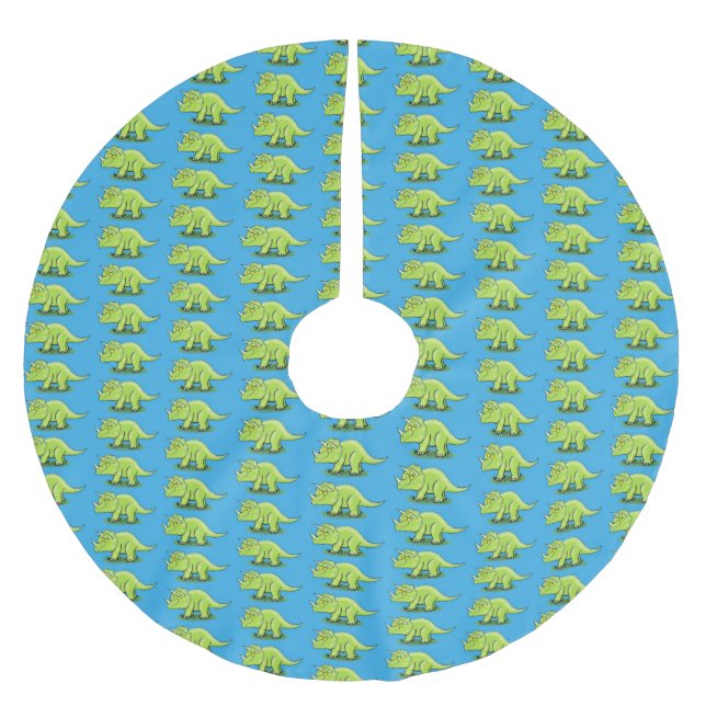 Niedlicher Happy Green Triceratops Dinosaurier Car Polyester Weihnachtsbaumdecke (Vorderseite)