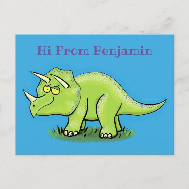 Niedlicher Happy Green Triceratops Dinosaurier Car Postkarte (Vorderseite)