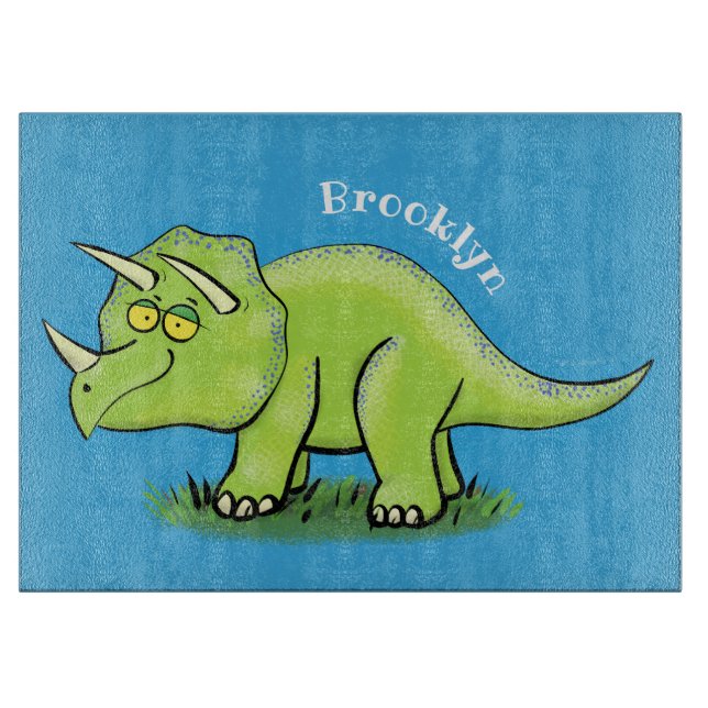 Niedlicher Happy Green Triceratops Dinosaurier Car Schneidebrett (Vorderseite)