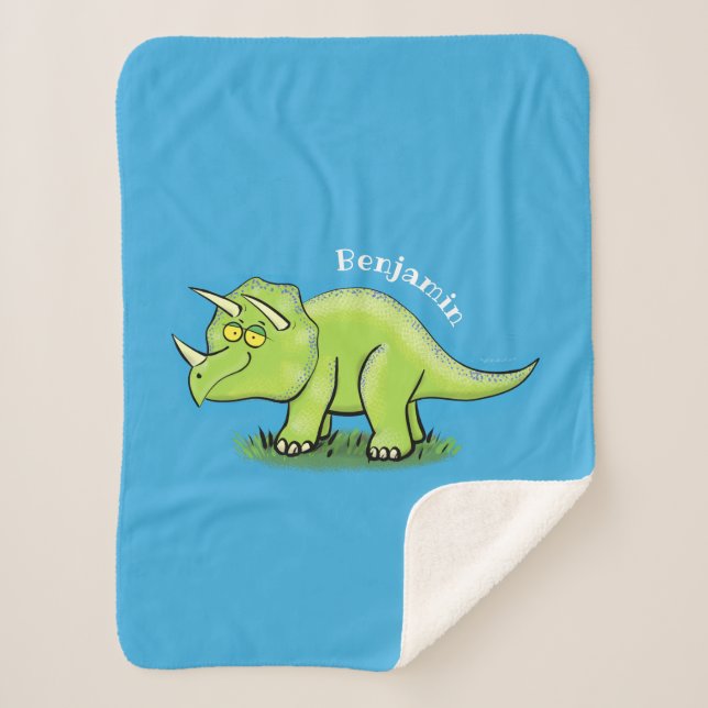 Niedlicher Happy Green Triceratops Dinosaurier Car Sherpadecke (Vorderseite)