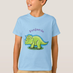 Niedlicher Happy Green Triceratops Dinosaurier Car T-Shirt