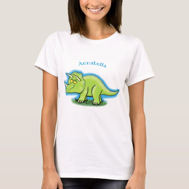 Niedlicher Happy Green Triceratops Dinosaurier Car T-Shirt (Vorderseite)