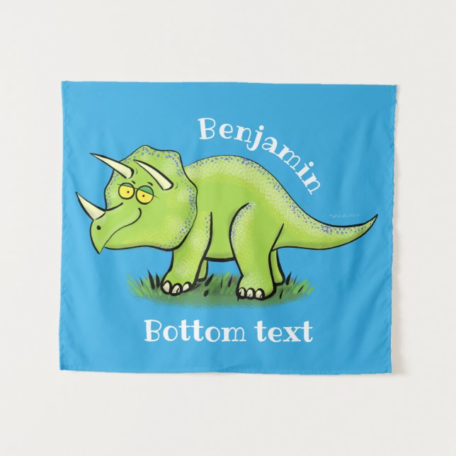 Niedlicher Happy Green Triceratops Dinosaurier Car Wandteppich (Vorderseite (Horizontal))