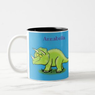 Niedlicher Happy Green Triceratops Dinosaurier Car Zweifarbige Tasse