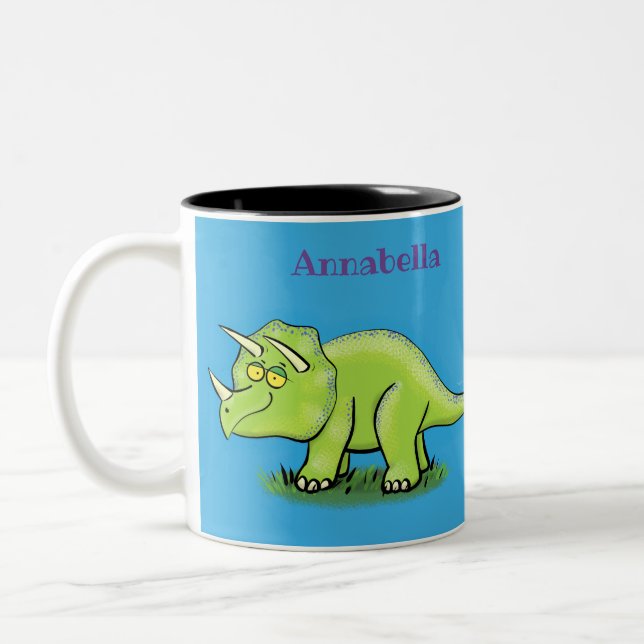 Niedlicher Happy Green Triceratops Dinosaurier Car Zweifarbige Tasse (Links)