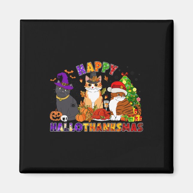 Niedlicher Happy Hallothanksmas Black Cat für Blac Magnet (Vorne)