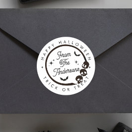 Niedlicher Happy Halloween Trick oder Treat Skelet Runder Aufkleber