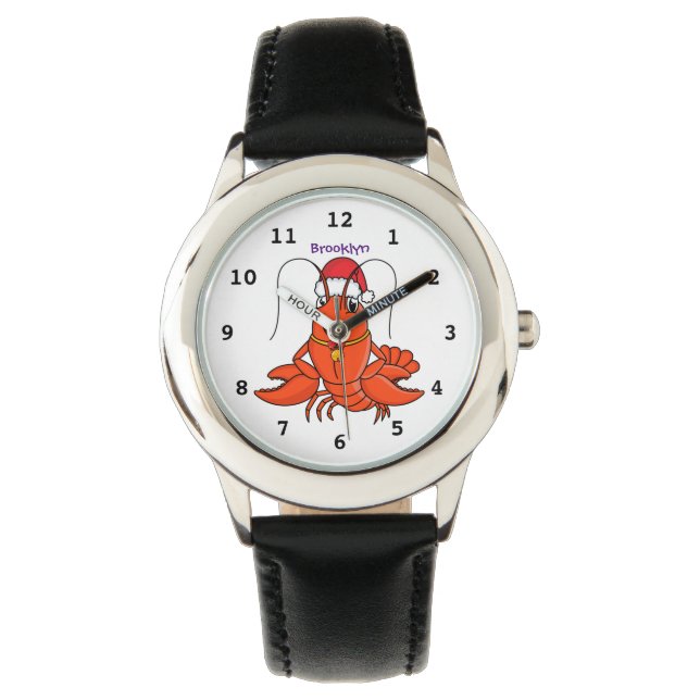 Niedlicher Happy Hummer mit Weihnachtshut Cartoon Armbanduhr (Vorderseite)