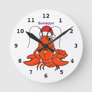 Niedlicher Happy Hummer mit Weihnachtshut Cartoon Runde Wanduhr