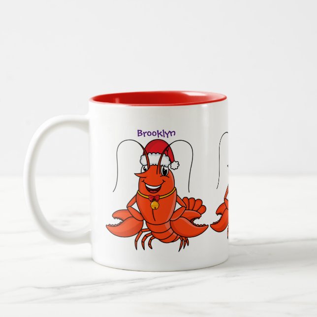 Niedlicher Happy Hummer mit Weihnachtshut Cartoon Zweifarbige Tasse (Links)