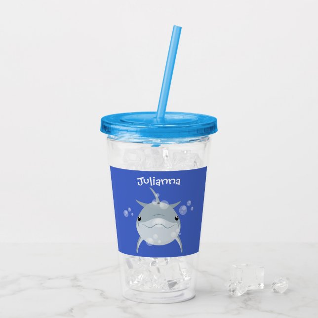 Niedlicher Happy-Kawaii-Delphin-Cartoon Acryltrinkbecher (Rückseite Ice)
