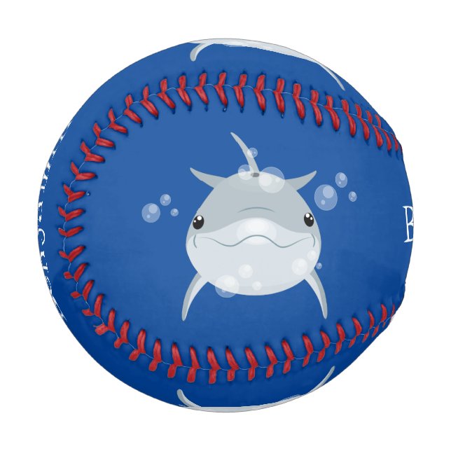 Niedlicher Happy-Kawaii-Delphin-Cartoon Baseball (Vorderseite Links)