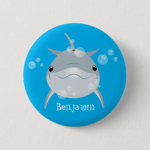 Niedlicher Happy-Kawaii-Delphin-Cartoon Button