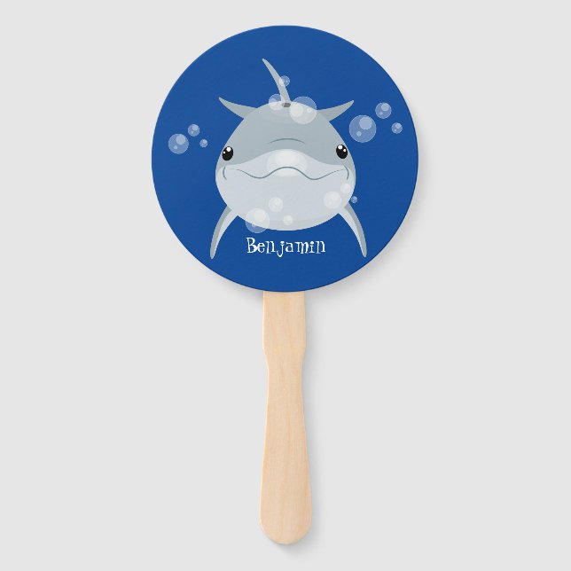 Niedlicher Happy-Kawaii-Delphin-Cartoon Fächer (Vorderseite)