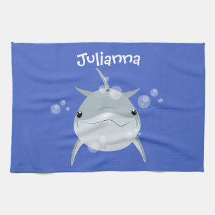 Niedlicher Happy-Kawaii-Delphin-Cartoon Geschirrtuch