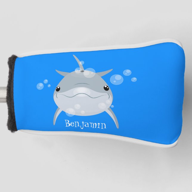 Niedlicher Happy-Kawaii-Delphin-Cartoon Golf Headcover (Vorderseite)