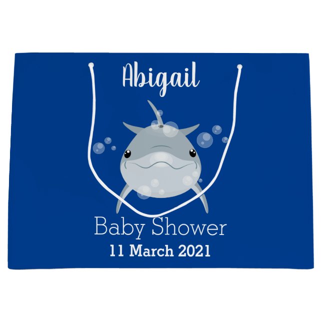 Niedlicher Happy-Kawaii-Delphin-Cartoon Große Geschenktüte (Vorderseite)