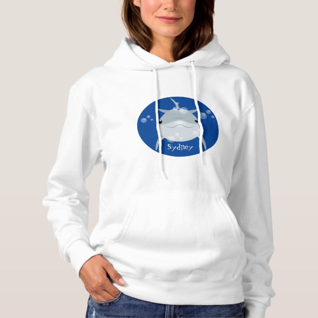 Niedlicher Happy-Kawaii-Delphin-Cartoon Hoodie (Vorderseite)