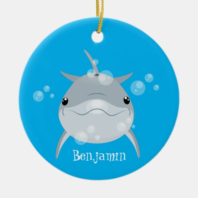 Niedlicher Happy-Kawaii-Delphin-Cartoon Keramik Ornament (Vorne)