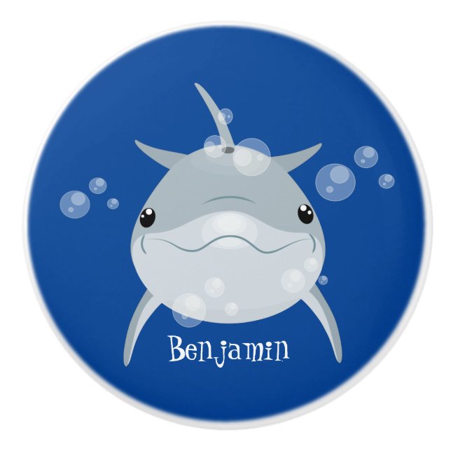 Niedlicher Happy-Kawaii-Delphin-Cartoon Keramikknauf (Vorderseite)