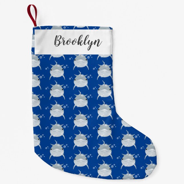 Niedlicher Happy-Kawaii-Delphin-Cartoon Kleiner Weihnachtsstrumpf (Vorderseite)