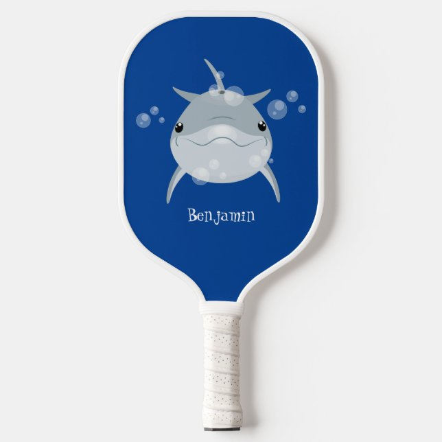 Niedlicher Happy-Kawaii-Delphin-Cartoon Pickleball Schläger (Vorderseite)