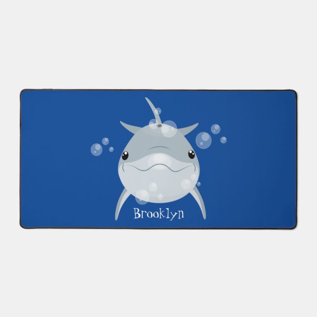 Niedlicher Happy-Kawaii-Delphin-Cartoon Schreibtischunterlage (Vorderseite)