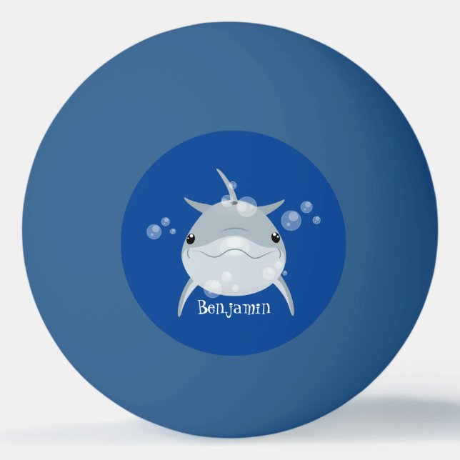 Niedlicher Happy-Kawaii-Delphin-Cartoon Tischtennisball (Vorderseite)
