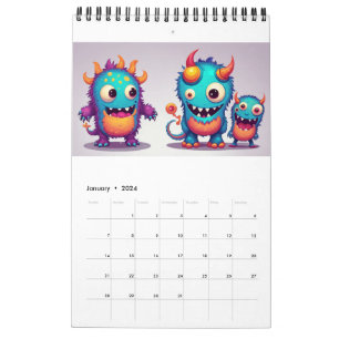 Niedlicher Happy Monster Kalender 2024