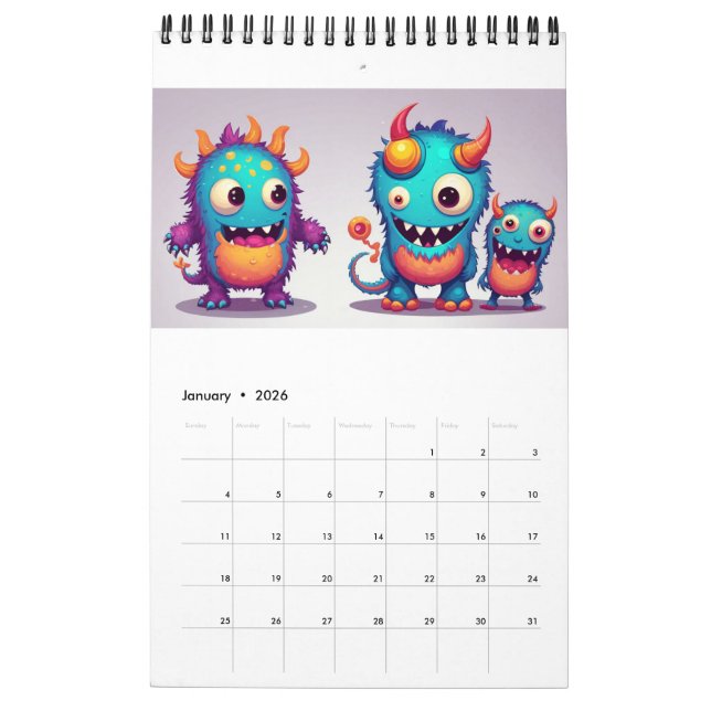 Niedlicher Happy Monster Kalender 2024 (Jan 2026)