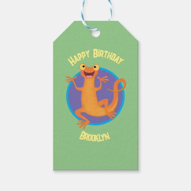 Niedlicher Happy-Orange-Tänzer Geschenkanhänger (Vorderseite)