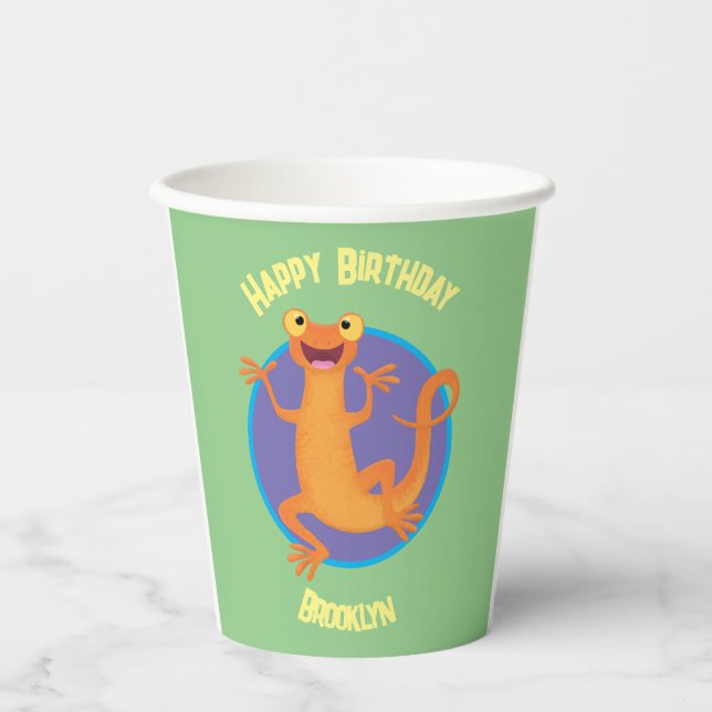 Niedlicher Happy-Orange-Tänzer Pappbecher (Vorderseite)
