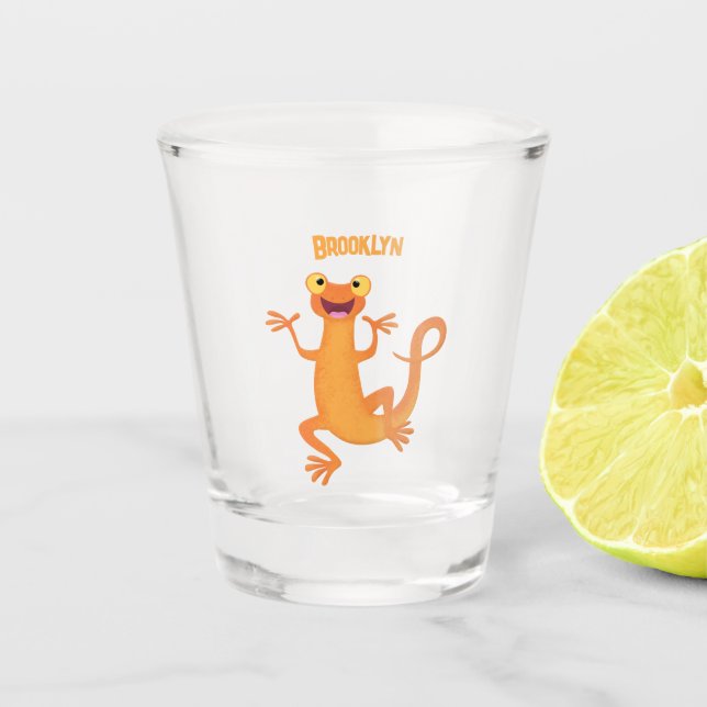 Niedlicher Happy-Orange-Tänzer Schnapsglas (Vorderseite)