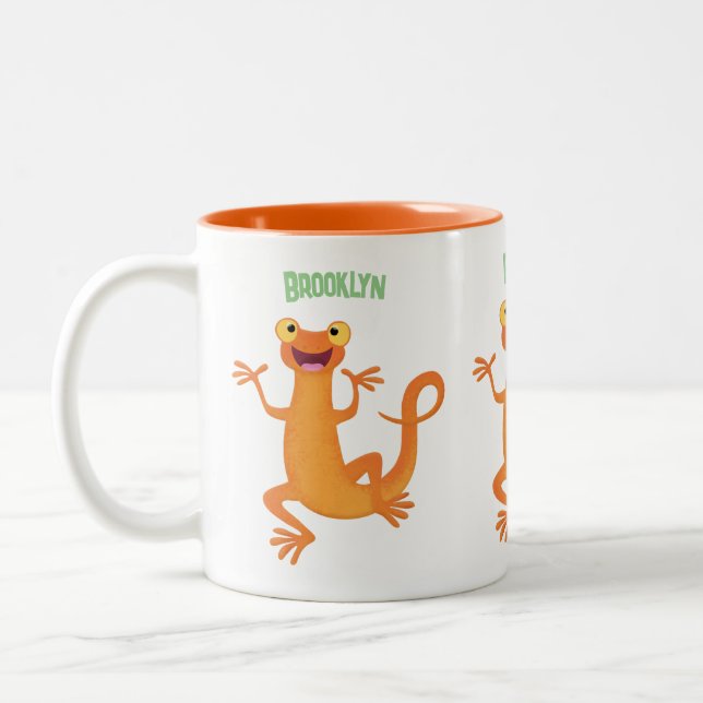 Niedlicher Happy-Orange-Tänzer Zweifarbige Tasse (Links)