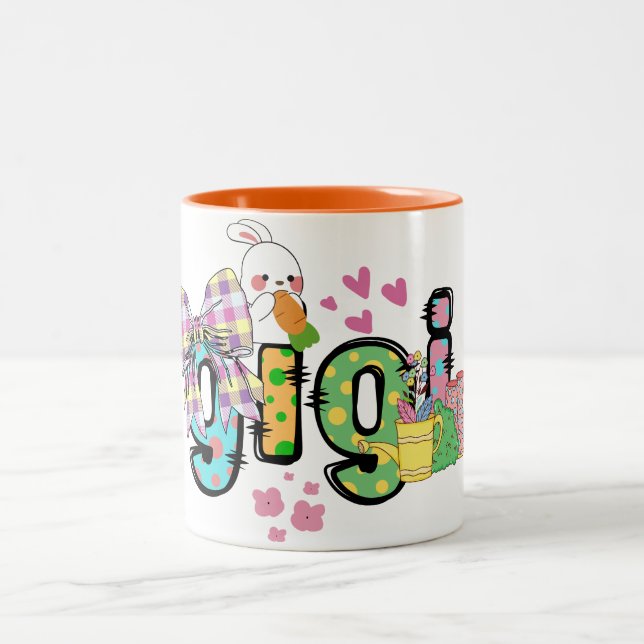 Niedlicher Happy Osterbunny Gigma Oma und Grandad Zweifarbige Tasse (Mittel)